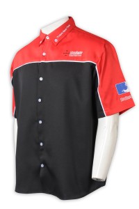 D342  訂製Polo拼色工業制服   個人設計繡花logo  工業制服工廠  黑色拼紅色  美國  
